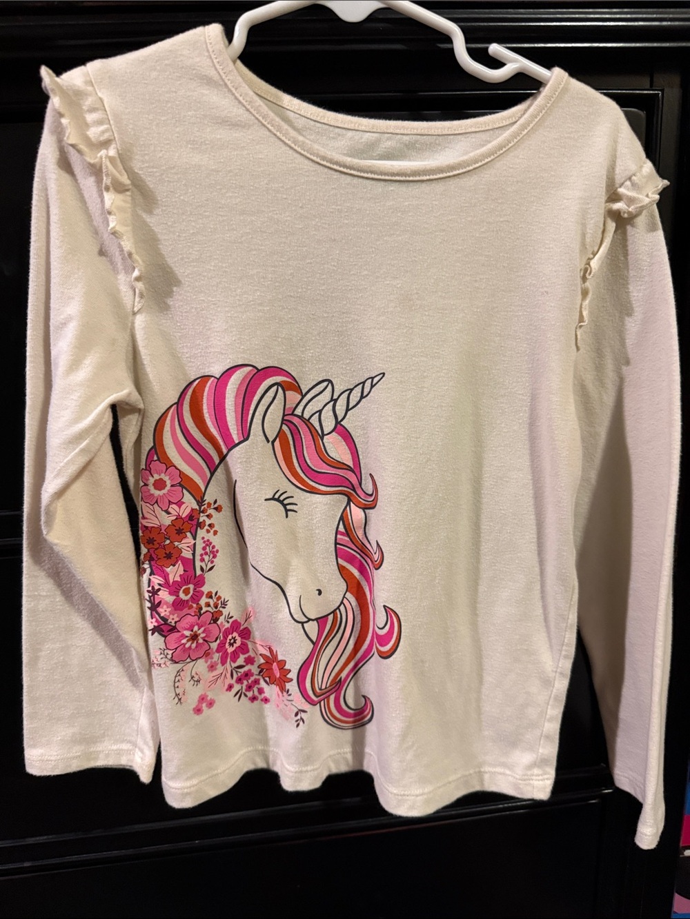 Cream Long-Sleeve Girls' Unicorn Graphic Top
